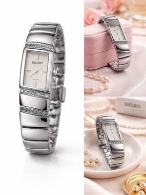 Seiko Silver Women's Bracelet Watch with Crystal Bands
